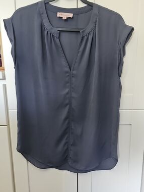 Philosophy Slate Blue Cap-Sleeve Split-Neck Blouse